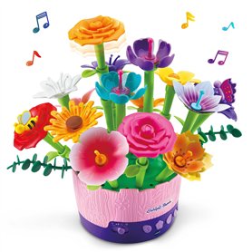 VTech Pot de Fleurs à emboîter - Pot de Fleurs Magique à Assembler et décorer avec de la Musique et 100 pièces colorées - pour E