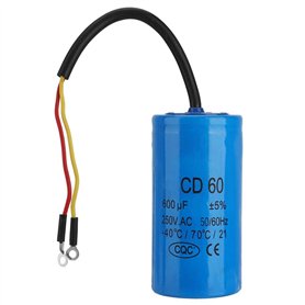 Condensateur CD60 Run 250V AC 600uF 50/60Hz avec condensateur rond à sortie de fil pour compresseur d'air de moteur