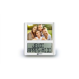Horloge Calendrier Numérique et Son Cadre Photo Personnalisable - La Viso5 de Geemarc avec Réglage Automatique de l’Heure pour L