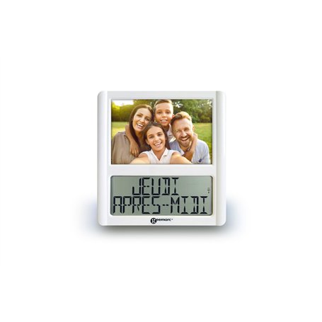 Horloge Calendrier Numérique et Son Cadre Photo Personnalisable - La Viso5 de Geemarc avec Réglage Automatique de l’Heure pour L