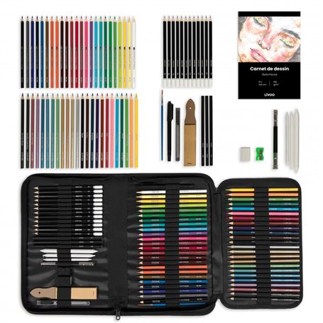 Livoo - Kit de dessin 74 accessoires LOI001 – 63 crayons