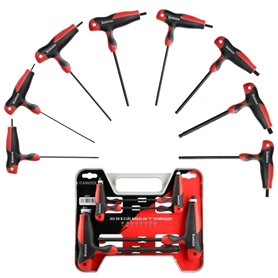 Jeu de 8 Clés Allen Sphériques Emmanchées en 'T' - Hanger - 250191 - Clés Mâles 6 Pans Sphériques - Poignées Ergonomiques