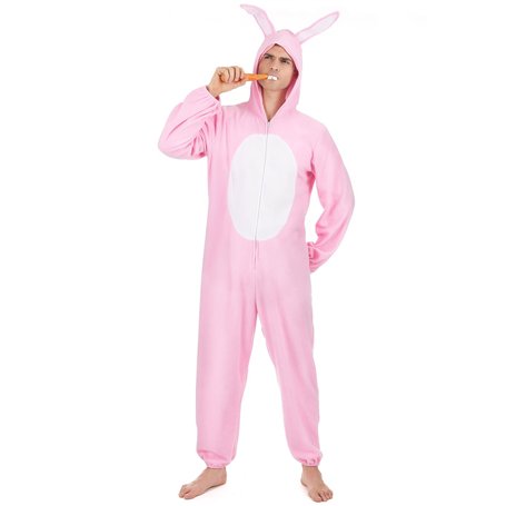 DEGUISE TOI - Déguisement lapin rose Homme - Combinaison avec capuche - Taille Unique - Rose - Déguisements adultes - 100% polye