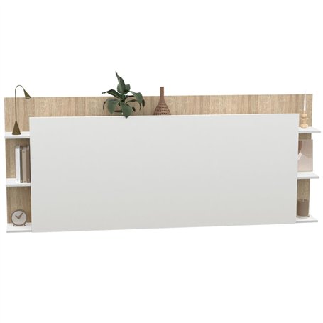 IDMarket - Tête de lit sur Pied CIRI pour lit 140 et 160 cm avec rangements Blanc et Bois