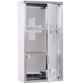 HOMCOM Armoire à Pharmacie 2 étagères 3 Niveaux verrouillable Porte Verre trempé dépoli Logo Croix 25L x 12l x 48H cm Acier INOX