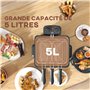 HOMCOM Friteuse 5 litres avec température et minuterie réglables, friteuse en acier inoxydable 2000 W avec panier à huile amovib