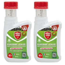 PROTECT EXPERT 2 Désherbants Concentrés Localisés Contre Les Mauvaises Herbes Du Gazon - 2x200ml - Soit 176m² - Non Sélectif - 2