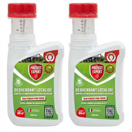PROTECT EXPERT 2 Désherbants Concentrés Localisés Contre Les Mauvaises Herbes Du Gazon - 2x200ml - Soit 176m² - Non Sélectif - 2
