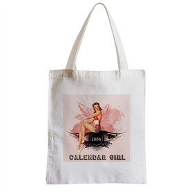 Grand Sac Shopping Plage Etudiant Pin Up 1954 sur Fond Rose Calendar Girl