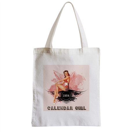 Grand Sac Shopping Plage Etudiant Pin Up 1954 sur Fond Rose Calendar Girl