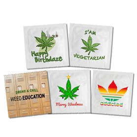 CALLVIN | Pack de 5 Préservatifs Weed 2 | Personnalisés Mesure ton Plaisir | Idée de Cadeau Drôle | Pour des Moments Amusants et