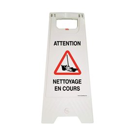 AUA SIGNALETIQUE - Chevalet signalisation Nettoyage en Cours Attention - Poids 1KG en Plastique Blanc