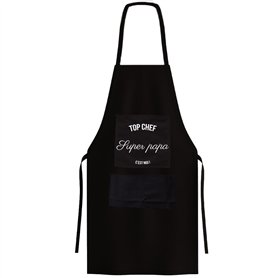 CADEAUX.COM - Tablier Cuisine Homme Noir Taille Unique 100% Polyester - Tablier Barbecue Homme Chef Papa - Cadeau fete des peres