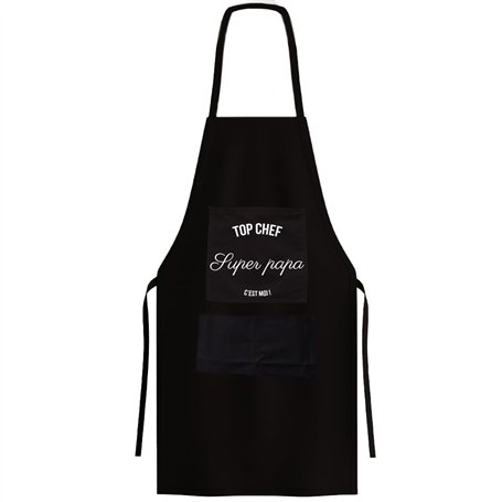 CADEAUX.COM - Tablier Cuisine Homme Noir Taille Unique 100% Polyester - Tablier Barbecue Homme Chef Papa - Cadeau fete des peres