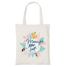 Zinello Design - Tote Bag en Coton Réutilisable avec Message 'Merci pour tout' – Sac Cabas Écologique Idéal pour Courses