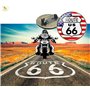 Broche épinglette Route 66 USA pin's motard Biker Triker avec drapeau americain. Livré avec étui cadeau en velours.