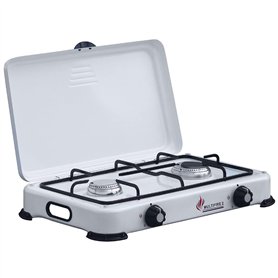 INTEC - Plaque de cuisson gaz portable 2 feux 3200W Réchaud à gaz butane ou propane Blanc laqué Couvercle