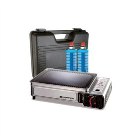 KEMPER - Plancha gaz portable 2300W plaque anti adhésive + 2 cartouches de gaz camping + Valise de transport