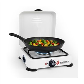 INTEC - Plaque de cuisson gaz 1 feu 1500W Brûleur acier Réchaud Gaz butane ou propane Blanc laqué Grille Couvercle