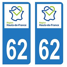 Autocollant Stickers plaque immatriculation voiture auto département 62 Pas-de-Calais Logo Région Hauts-de-France