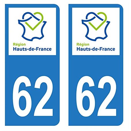 Autocollant Stickers plaque immatriculation voiture auto département 62 Pas-de-Calais Logo Région Hauts-de-France