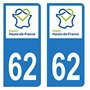 Autocollant Stickers plaque immatriculation voiture auto département 62 Pas-de-Calais Logo Région Hauts-de-France