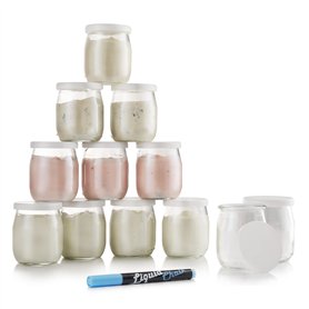 Monboco | lot de 12 Pots de yaourt en verre avec couvercles blancs hermétiques | Fabrication Française | yaourtière & robots (th