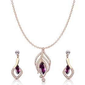 Crystalline Azuria Femme Ensemble Collier et Pendantes Boucles d'Oreilles 18ct Plaqué Or Rosé avec Cristaux imitation Améthyste