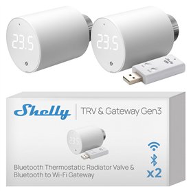 Shelly Blu TRV & Shelly Blu Gateway Gen3 - Tête thermostatique connectée Bluetooth avec Passerelle Wi-FI (USB-A)