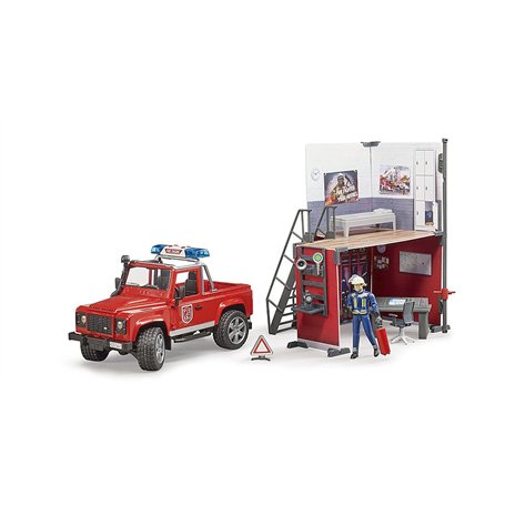 bruder 62701 - bworld Caserne de pompiers avec Land Rover Devender