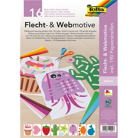folia 70252 Lot de 16 feuilles de 8 motifs tressés et tissés Format A4