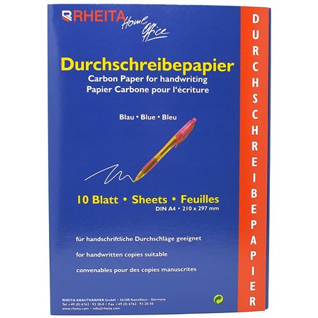 Rheita Lot de 10 feuilles de papier autocopiant bleu