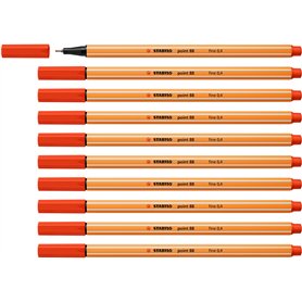 STABILO Stylo feutre pointe fine point 88 - Lot x 10 stylos feutres - Rouge (88/40)