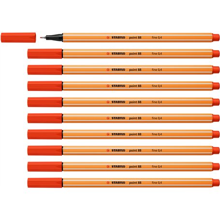 STABILO Stylo feutre pointe fine point 88 - Lot x 10 stylos feutres - Rouge (88/40)