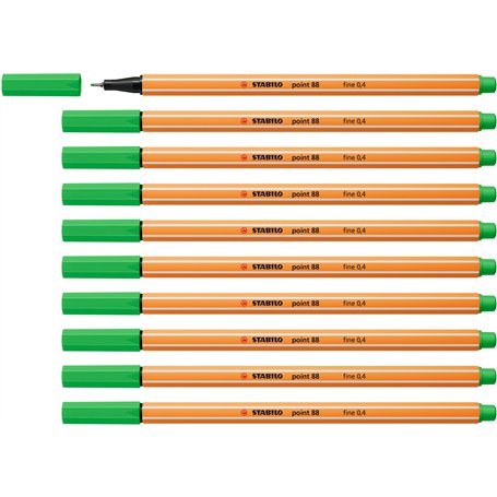 STABILO Stylo feutre pointe fine point 88 - Lot x 10 stylos feutre - Vert Clair (88/43)