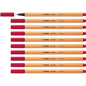 STABILO Stylo feutre pointe fine point 88 - Lot x 10 stylos feutre - Rouge Bordeaux (88/50)