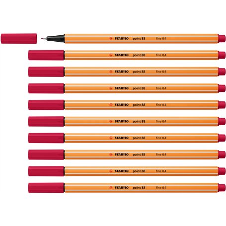 STABILO Stylo feutre pointe fine point 88 - Lot x 10 stylos feutre - Rouge Bordeaux (88/50)