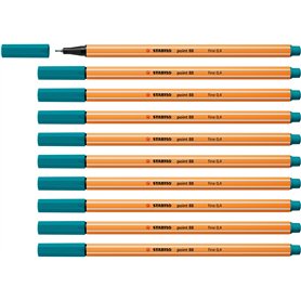 STABILO Stylo feutre pointe fine point 88 - Lot x 10 stylos feutre - Bleu Vert (88/51)