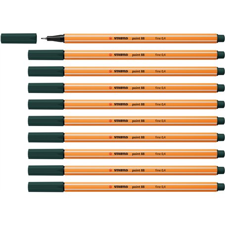 STABILO Stylo feutre pointe fine point 88 - Lot x 10 stylos feutre - Vert Sapin (88/63)