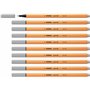 STABILO Stylo feutre pointe fine point 88 - Lot x 10 stylos feutres - Gris clair (88/94)