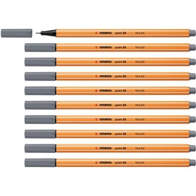 STABILO Stylo feutre pointe fine point 88 - Lot x 10 stylos feutres - Gris foncé (88/96)