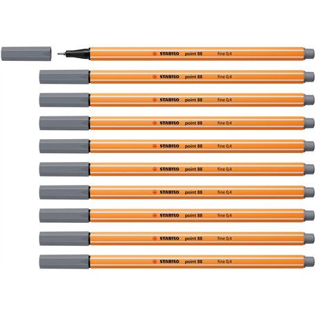 STABILO Stylo feutre pointe fine point 88 - Lot x 10 stylos feutres - Gris foncé (88/96)