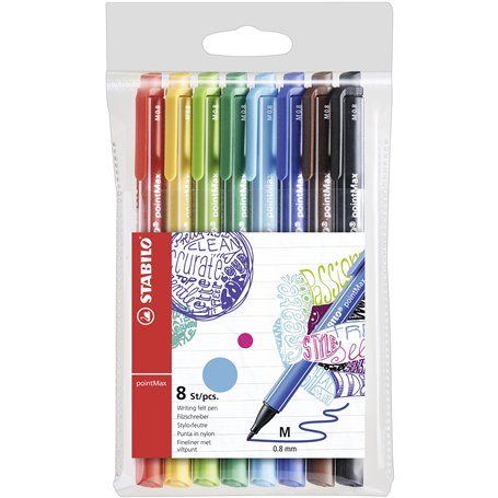 STABILO pointMax - Stylo feutre - Pochette x 8 feutres d'écriture pointe moyenne 0