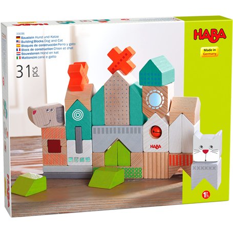 HABA - Jouet en Bois PEFC - Blocs de Construction Chien et Chat - Réf 306086