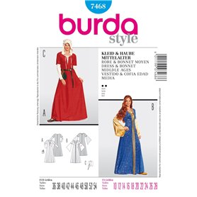 Burda B7468 Patron de Couture Robe et Bonnet Moyen Age 19 x 13 cm