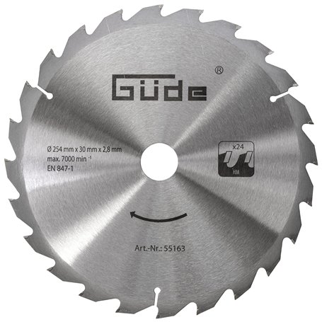 Güde 55163 Lame de scie à bois HM 254 x 30 x 24Z (en carbure de tungstène