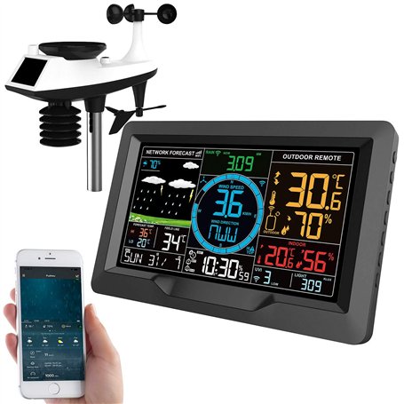 Station météo connectée avec grand écran couleur FWS-1200 avec station de mesure [Infactory]