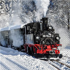 Lot de 20 serviettes de chemin de fer dans le paysage d'hiver | Locomotive | Train | Monts Métallifères | Neige | Hiver | Noël |