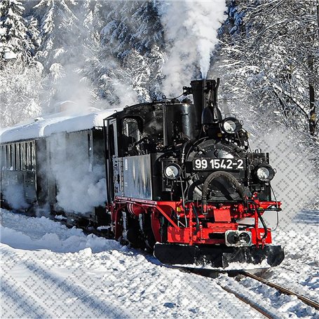Lot de 20 serviettes de chemin de fer dans le paysage d'hiver | Locomotive | Train | Monts Métallifères | Neige | Hiver | Noël |