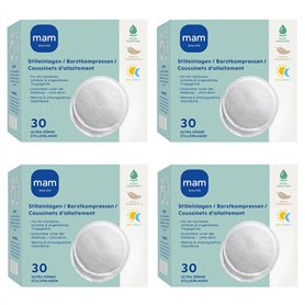 MAM Lot de 120 coussinets d'allaitement auto-adhésifs - Respirants pour l'allaitement - Noyau extra absorbant - Absorbe l'excès